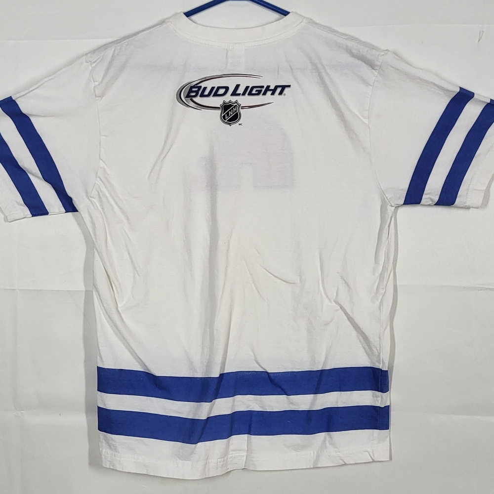NHL White T-shirt Bud Light Of The Nordiques de W/ Blue Stripes - Picture 7 of 16